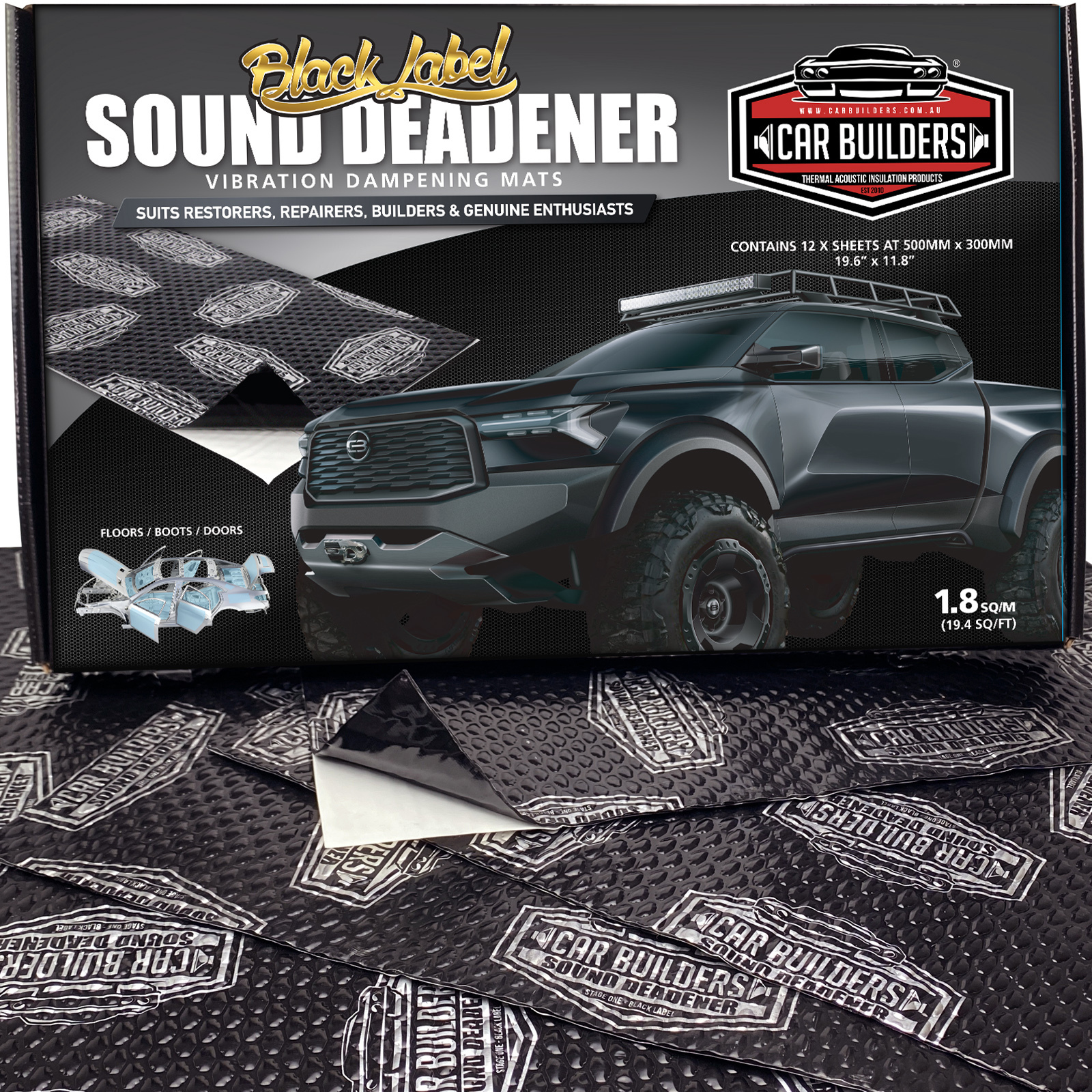 Car Builders Sound Deadener 2 x boxes floor pan pack w/ install kit eBay
