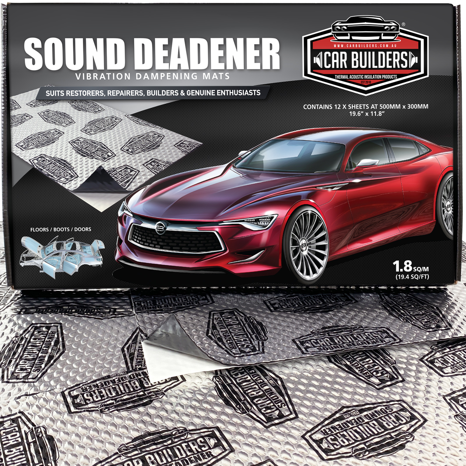 6 Sheets/lot Car Sound Proofing Deadening Insulation Heat 10mm